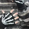 Gants de tricot chauds pour adulte solide acrylique demi-doigt gant squelette humain tête pince impression cyclisme gants de poignet antidérapants FY5602
