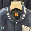 Giacche da uomo Human Made Varsity Jacket Sheep Tweed Uniform Love Ricamo Giacca da baseball manica in pelle T220914
