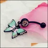 Nippelringar Navel Belly Nipple Ring Inlay Crystal Rhinestone Women Drop Oil Fjäril