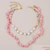 Pendant Necklaces 2Pcs/Set Bohemian Mticolor Beads White Pearl Beaded Necklaces For Women Boho Pink Natural Stone Necklace Party Jewe Dhw23