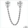 チャーム100％925 Sterling Sier Band of Hearts Safety Chain Charms Fit Original European Charm Bracelet Fashion Women WeddingEngagemen Dhrwq