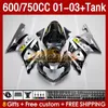 OEM CARINGS TANK для Suzuki GSXR600 750CC GSXR-750 K1 2001-03 152NO.2 Серебряная черная 600CC GSXR 600 750 CC GSXR750 01 02 03 GSXR-600 2001 2002 2003