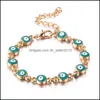 Chaîne à maillons Émail Bleu Evil Eye Charme Bracelets Pour Femmes Hommes Chaînes En Or Turc Bracelet Réglable Bracelet Bijoux De Mode En Bk 1 Dhf6W