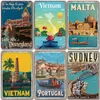 Vintage ünlü şehir manzara metal boyama duvar poster plaka plaj tabelaları Budapeşte Malta Sydney teneke plaka retro dekor oturma odası için ev boyutu 20x30cm