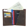 Wallets Men Genuine Leather Passport Holder Wallet Man's Vintage Cowhide Short Purse Male Crazy Horse Cover For Cards