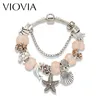 Bracelets de charme VIOVIA ABALORIO CRISTAL BEAD bracelet étoile de mer dauphin pour femmes couleurs argentées ajustement panoramique B16024