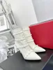 Europäische Station Stiefel 2022 neue Nieten Leder spitze Stiletto High Heels Martin Stiefel Damenmode seitlicher Reißverschluss kurz