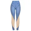 Jeans da donna autunnali New Sexy Mesh Prospettiva Cuciture Pantaloni casual attillati Leggings a vita alta stampati