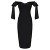 Casual Dresses Gabriela Dias Lace Up Cold Shoulder Slash Neck Sleeveless Bodycon Bandage Sheath Knee Length Dress