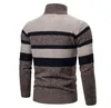 Pull homme manteau luxe lettre Patchwork rayure Cardigan fermeture éclair pull tricoté coupe ajustée col montant épais chaud tricot Cardigans