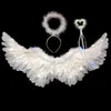 Decoração de festa 1pc luzes led luminárias brancas anjo preto asas de penas de halloween decoração mulher criança menina cosplay props dance show de halloween aniversário 220915