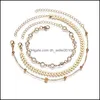 Fußkettchen Böhmisches Kristall-Fußkettchen-Set, Perlen, Mond, Stern, Gold, handgefertigt, Mtilayer-Knöchelarmband für Frauen, Party, Sommer, Strand, Fußschmuck, L Dh3Fq