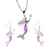 Necklace Earrings Set NPKDS Trend Exquisite Mermaid Design Jewelry Fashion Women Fire Opal Pendant Gift