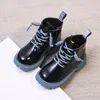 Botas de invierno para niños, zapatos de cuero PU impermeables Martin para niños, marca de nieve, niñas, niños, zapatillas de deporte de goma a la moda L220915