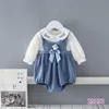 Famille correspondant tenues printemps famille correspondant soeur vêtements manches longues blanc bleu patchwork bodyprincesse bébé robe tenues E9190 220914