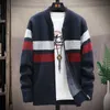 Men's Wool Blends Jersey coat men autumn/winter fleece thick wool sweater zipper cardigan fashion baseball collar stripe jacket 220915