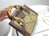 New Bamboo Handle Square Plaid Totes Purse Bag Brown Handbags For Women Big Classical Lady Mother Ladies One Shoulder Crossbody Ba216r