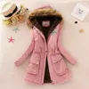 Trench da donna Inverno Ispessito Piumino Jack Taglia grande Cappotto imbottito in cotone con cappuccio Collo in pelliccia Corda di pelo di agnello Casual Colore caramella Caldo