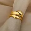 Cluster Rings Hip Hop Punk Double Line Curve For Women Stainless Steel Gold Opeing Adjustable Ring Female Minimalist Jewelery Gift 2022