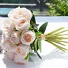 Faux Floral Greenery Pink Silk Artificial Flowers Rose Bouquet For Home Wedding Decoration Dusty Rose Fake Flower Autumn Table Decor Party Items J220906