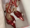 Chaussures habillées luxures Femmes Pumps Sandals Chaussures Talons hauts Hinaistones Crystal Bowknot Satin 2Summer Party Transparent Prom Designer Taille 34-43