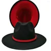 Berets Fedora للنساء الحمراء القاعدة فيدورا ليدي قبعة منغمتين شعروا بالجنسين السوداء الجاز رجال و