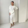 Duas peças vestido hirsionsan macio vintage lace up mulheres ternos 2 peças conjuntos femininos com cinto v pescoço cardigan midi senhoras de malha tracksuit 220915