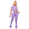 Women's Tracksuits Sexy O Neck Mesh Tracksuit Two Piece Set Summer Short Sleeves Crop Tops And Long Tight Flares Pants 2 Outfits For Women