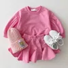 Ensembles de vêtements style coréen printemps bébé filles garçon manches longues col rond couleur bonbon sweat-shirt jupe vêtements nés E3900 220915