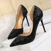 868-8 Sandals Style Sexy Nightclub Show Thin Women's Shoes Heel High Shallow Mouth Pointed Side Hollow Sequin Single