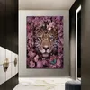 Flower Animal Lion Tiger Leopard Streszczenie Płótno malarstwo ścienne sztuka nordycka plakat dekoracyjny obraz do wystroju salonu