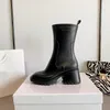 Demi-bottes de pluie de styliste pour femmes, bottines de chevalier à talons épais, à la mode, bout carré, en cuir souple, imperméables, luxueuses pour l'extérieur et l'hiver