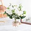 D￩corations bon march￩ fleurs artificielles roses s￩ch￩es artificielles 9 t￪tes de bouquet de pivoine en soie