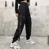 Kvinnor Pants Capris Punk Cargo Pants Women Joggers med kedjefickor plus storlek Löst svarta kvinnor baggy harajuku stora byxor hiphop 220916