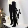 125-2 Sandales Style Fashion Super High Heel Thin Pointed Sequin Cloth Shiny Nightclub Sexy Knee Boots