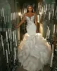 Robe de mariée arabe dubaï sirène robes cristal perlé 2022 Organza à plusieurs niveaux volants chapelle Train luxe robes de mariée