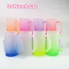 US WAREHOUSE 16oz sublimation Gobelet en verre dépoli coloré Tasses à fond coloré Tasse à café vierge avec poignée Impression DIY Multicolore Z11