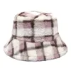 Sombreros de ala tacaña Otoño Invierno Cálido Sombrero del cubo para las mujeres Moda Plaid Pescador Sombrero Femenino Coreano Suave Terciopelo Felpa Vacaciones Panamá Sombrero de sol 220916