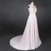Fransk bröllopsklänning sexiga hängslen V-ringning Temperament Open Back är tunn och elegant romantisk MY6032