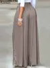 女性のズボンカプリエレガントハイウエストソリッドワークズボンザンゼアファッションサマー夏の女性ルーズワイドレッグパン