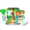 Party Decoration Jungle Disposable Tableware Safari Birthday Kid Zoo Monkey Lion Zebra Elephant Baby Shower 1st Boy Gifts