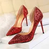 868-8 Sandals Style Sexy Nightclub Show Thin Women's Shoes Heel High Shallow Mouth Pointed Side Hollow Sequin Single