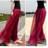 Damesbroek Bright Silk Chiffon High Taille Wide Been vrouwelijke zomerstrand rok elastische casual vrouwen kleding f1232307U