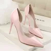 638-5 Sandals Korean Fashion Simple Thin Heel High Patent Leather Shallow Mouth Pointed Hollow Sexy Shoes Single Shoe