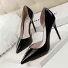 638-5 Sandals Korean Fashion Simple Thin Heel High Patent Leather Shallow Mouth Pointed Hollow Sexy Shoes Single Shoe