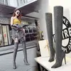 125-2 Sandales Style Fashion Super High Heel Thin Pointed Sequin Cloth Shiny Nightclub Sexy Knee Boots