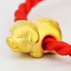 Link Bracelets Pure 999 Yellow Gold Zodiac Pig Bracelet Red String Animal 1.1g