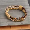 Bracelets porte-bonheur en acier inoxydable chaîne lien doré pour hommes perles en cuir tressé bracelet bracelet Punk mâle bijoux