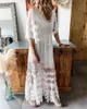 Повседневные платья 2022 Ladies Boho Maxi платье вышивка белая кружевная туника пляжный отдых для женщин