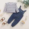 Ensembles de vêtements bébé vêtements ensemble 3-18 mois printemps né fille vêtements ensembles à manches longues Denim bretelles automne 2 pièces bébé filles vêtements ensemble 220916